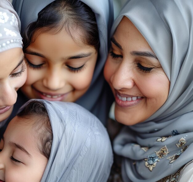 Glückliche muslimische Mütter und Töchter zusammen zum Muttertag feiern