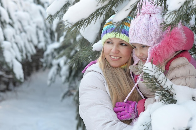 Glückliche Mutter und Tochter im Winter