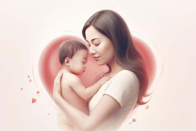 Glückliche Muttertag Mutter mit Kind 3D-Darstellung auf isoliertem Hintergrund generative ai