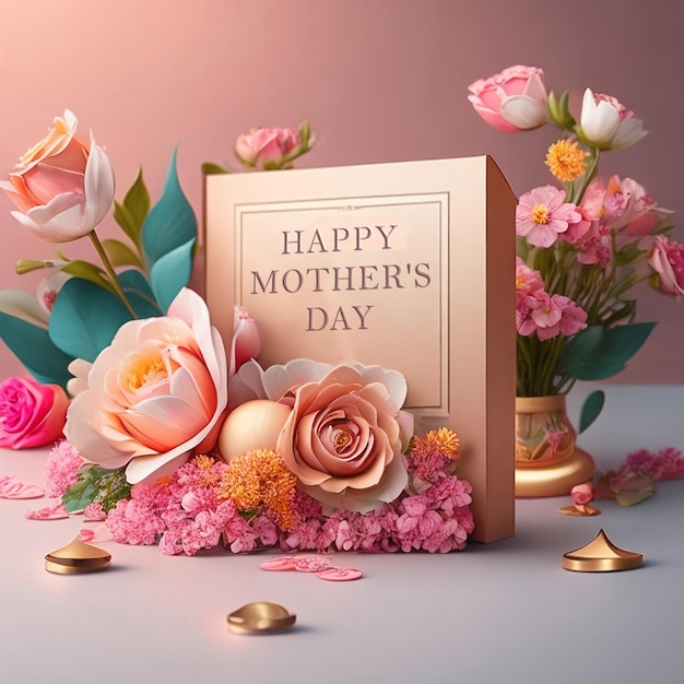 Glückliche Muttertagsgrußkarte mit Blumen, generative KI