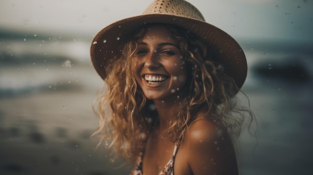 Glückliche schöne junge Frau am Strand