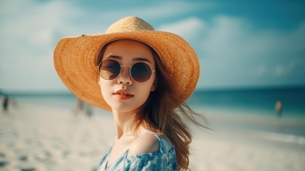 Glückliche schöne junge Frau am Strand