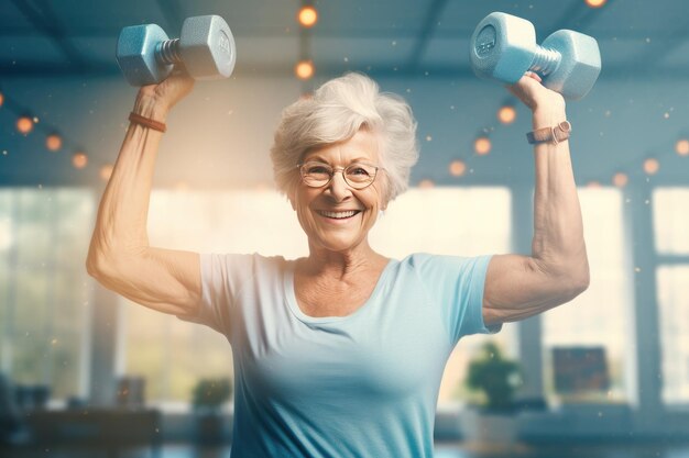 Glückliche schöne Oma im Fitnessstudio