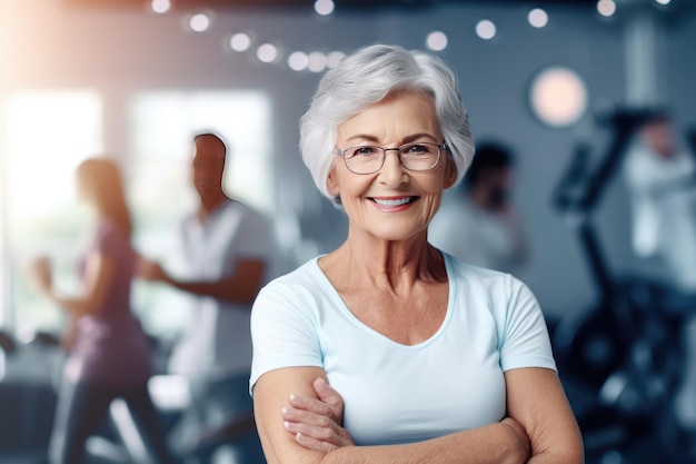 Glückliche schöne Oma im Fitnessstudio