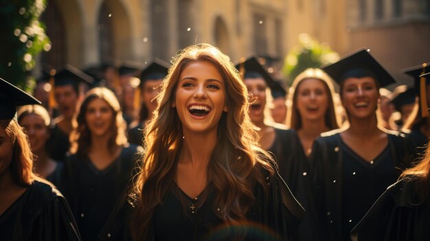 Foto glückliche schüler haben das schuljahr abgeschlossen und ihre diplome erhalten