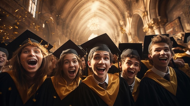 Glückliche Schüler haben das Schuljahr abgeschlossen und ihre Diplome erhalten