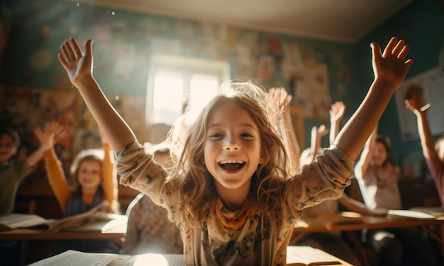 Foto glückliche schulkinder im klassenzimmer