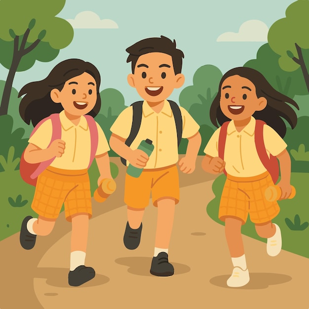Glückliche Schulkinder rennen im Park
