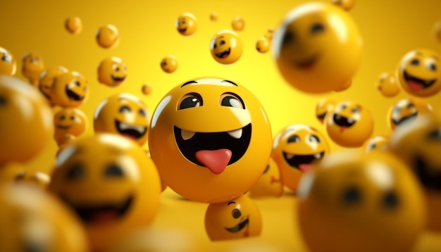 glückliche und lachende Emoticons 3D-Rendering-Hintergrund