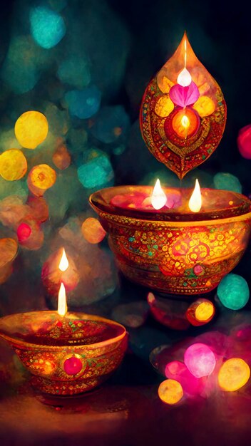 Glücklicher diwali indischer festivalhintergrund mit kerzen