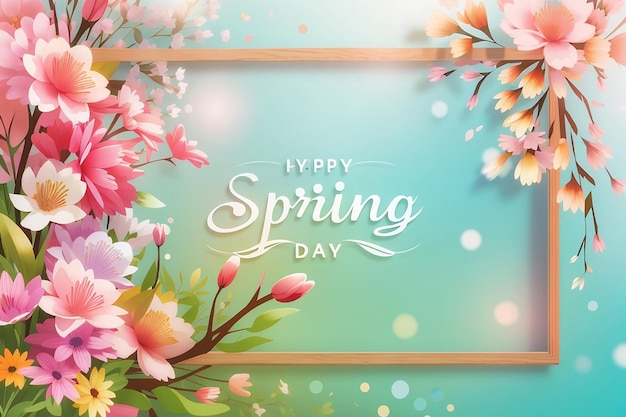 glücklicher Frühlingstag abstrakt heller Frühling verschwommener Hintergrund mit Holznotiz