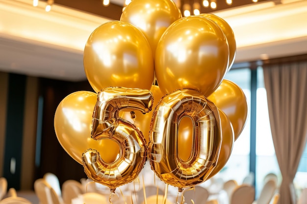 Glücklicher Geburtstag Gold-Helium-Geburtstag-Ballons bei einer Feier