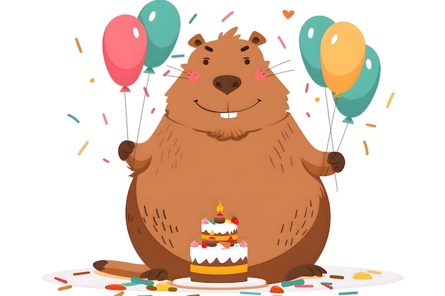 Glücklicher Geburtstag-Grüßkarte mit süßem Capybara im flachen Stil