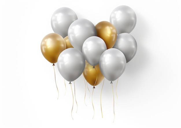 Glücklicher Geburtstag horizontale Illustration mit 3D-realistischem goldenen und silbernen Luftballon auf weißer Rückseite