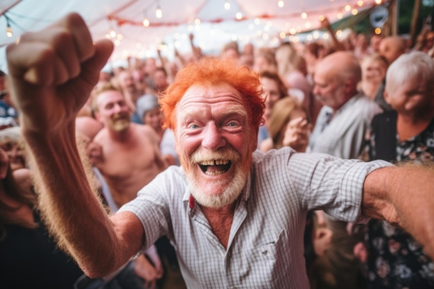 Glücklicher Gesichtsausdruck eines älteren alten Mannes auf einer Party, die von der künstlichen Intelligenz erzeugt wurde