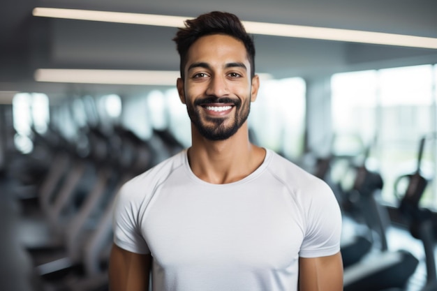 Glücklicher Gesichtsausdruck eines jungen Mannes in einem Fitness-Lehrer-Konzept, das von der KI generiert wurde