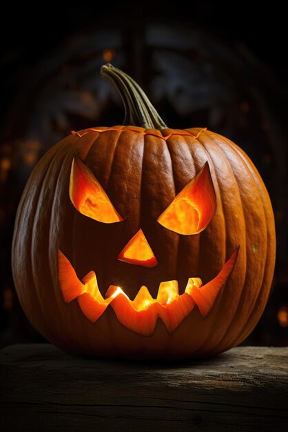 Glücklicher Halloween, gruselig, beängstigender Hintergrund mit Jack-o-Lantern, geschnitztes Gesicht, Kürbis.