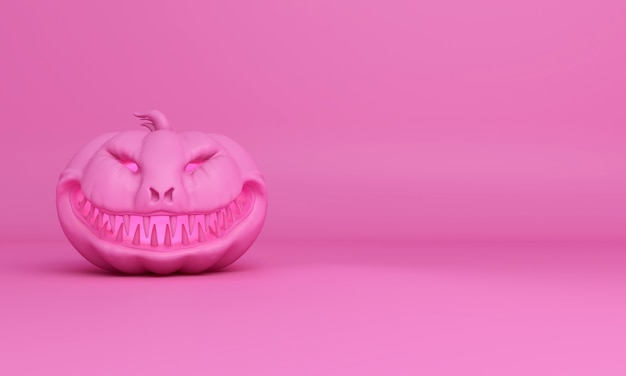 Glücklicher Halloween-Tagesdekorationshintergrund mit rosa Kürbiskopierraum, 3D-Rendering