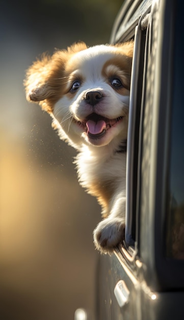 Glücklicher Hund, der die Brise von einem Autofenster genießt