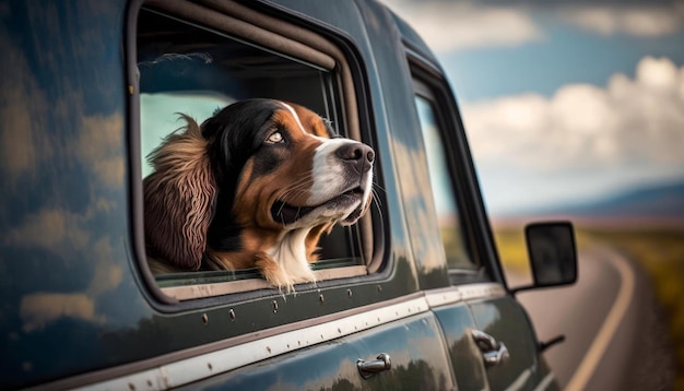 Glücklicher Hund, der die Brise von einem Autofenster genießt