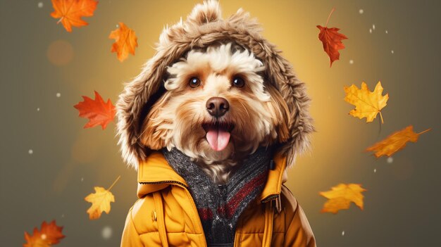 Glücklicher Hund im Winterkleidungsporträt gekleidet