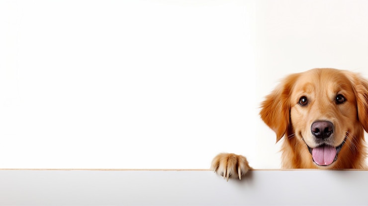 Foto glücklicher hund isoliert hintergrund mit kopierraum