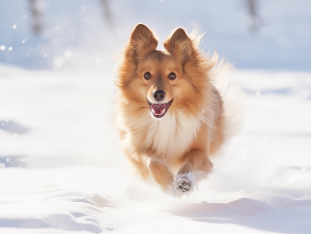Glücklicher Hund läuft durch den Schnee
