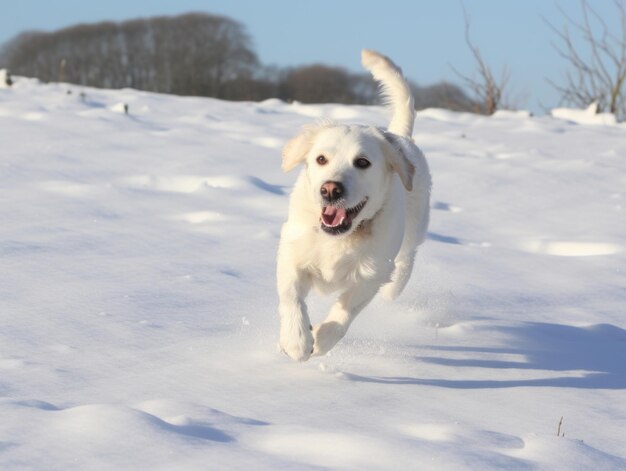 Glücklicher Hund läuft durch den Schnee