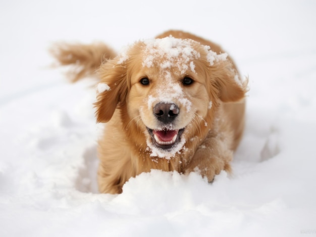 Glücklicher Hund läuft durch den Schnee