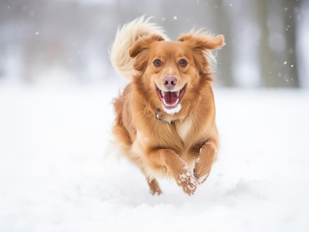 Glücklicher Hund läuft durch den Schnee