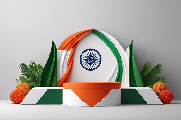 Glücklicher Indiens Unabhängigkeitstag oder Republiktag Podium Anzeige Dekoration Hintergrund Kopierraum Text 3D-Rendering Illustration