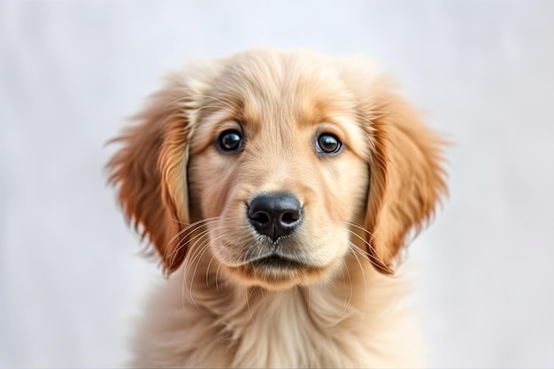 Glücklicher junger Golden Retriever-Hündchen posiert für ein Porträt Pedigreed-Rassen-Haustier Labrador auf Weiß