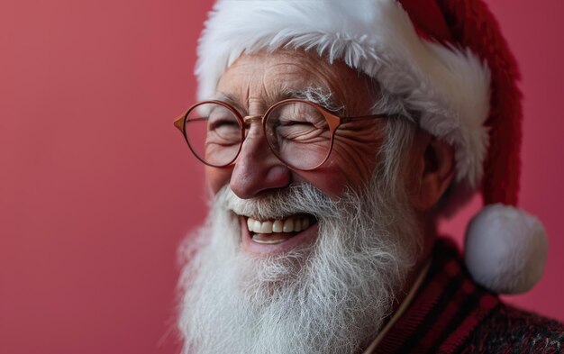 glücklicher lächelnder Weihnachtsmann mit Hut im Weihnachten-Hintergrund