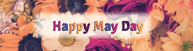Glücklicher Mai-Tag-Banner mit Blumencollage