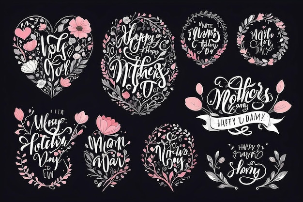 Glücklicher Muttertag-Buchstaben-Set Handgemachte Kalligraphie Vektor-Illustration Muttertagskarte