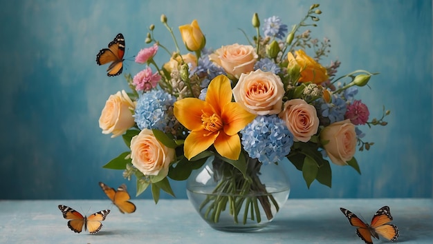 Glücklicher Muttertag mit Blumen und Schmetterlingen