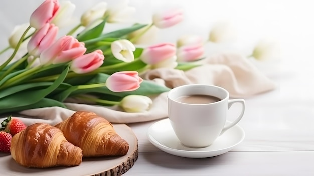 Foto glücklicher muttertag, schönes frühstück, mittagessen mit einer tasse kaffee.