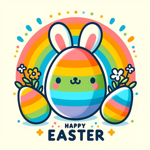 Glücklicher Osterdag Ein Zeichentrickfilm Ostereier Kaninchen mit Regenbogen