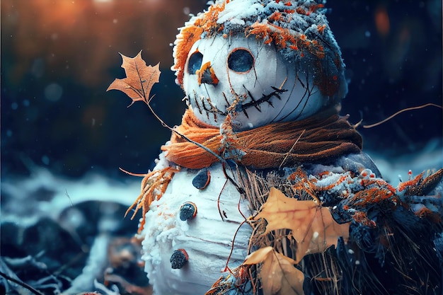 Glücklicher Schneemann im Winter secenery Hintergrund