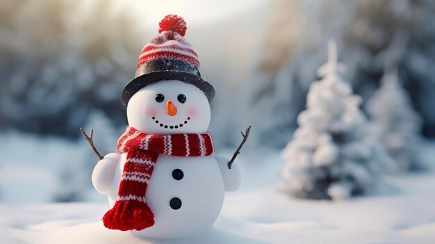 glücklicher Schneemann in der Winterlandschaft