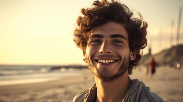 Glücklicher schöner junger Mann am Strand