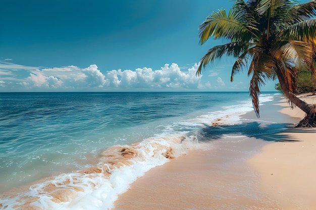 Foto glücklicher sommerfeier-post mit strandszene mit strandzene und blauem himmel