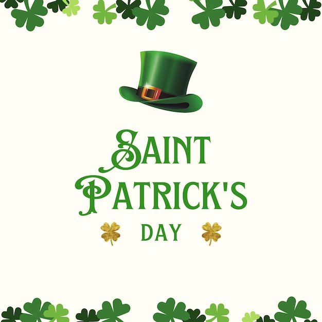 Glücklicher St. Patrick's Day-Grüßkarte mit Klee-Hintergrund und festlichen Elementen