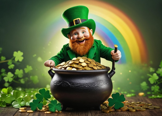 Glücklicher St. Patrick's Day mit einem Dschungel und einem Topf voller Gold