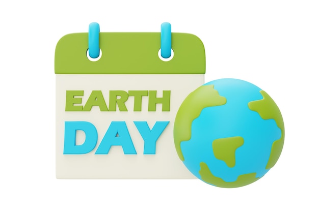 Glücklicher Tag der Erde mit Weltkugel und KalenderWeltumwelttag3d-Rendering