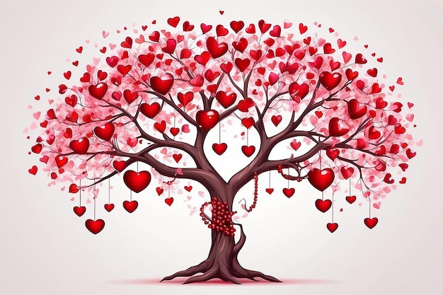 Glücklicher Valentinstag Baum mit roten Herzen und Perlen Ruby Juwel Valentinstag Karte geschmückt