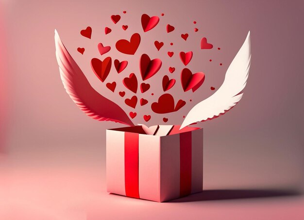 Glücklicher Valentinstag-Hintergrund mit geöffneter Geschenkbox