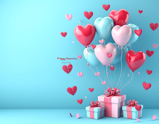 Glücklicher Valentinstag mit Ballons und Geschenken