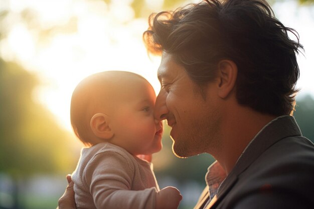 Glücklicher Vater mit Baby draußen, hergestellt mit generativer KI-Technologie