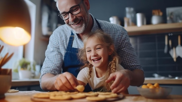 Glücklicher Vater und Tochter backen in der Küche Illustration AI GenerativexA